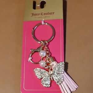 Juicy Couture Gold and Pink Butterfly Keychain with Pearls